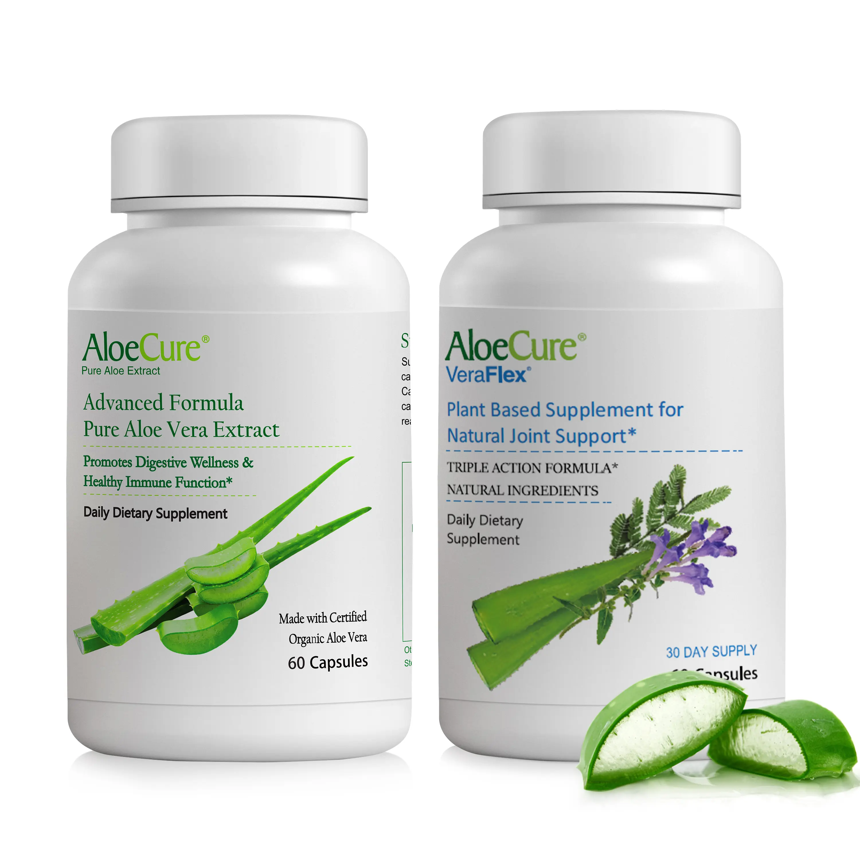 AloeCure Organic Aloe Vera Capsules 2 Pack - VeraFlex 1btl, Aloe Vera Capsules 1btlx60caps
