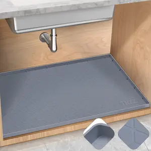 Undersink with,Cuttable Undersink Mat, Pet Feeding Mat,Rain Boot Mat,Drying Mat,Under Kitchen Sink Mat Waterproof, Silicone Undersink Mat for Shelf Liner Organizer, Cabinet Sink Protector Drip Tray for Bottom Kitchen, Bathroom 34" x 22"
