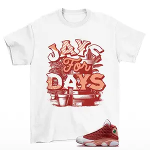Stacked Jordan 13 Dune Red Sneaker Matching Tee Shirt White