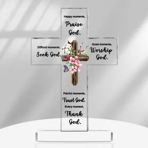 Christian Acrylic Sunflower Cross, Inspirational Religious Decor with Bible Verse, Unique Gift for Women, Mom & Friends, Ornaments