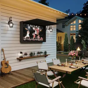 Gaomon 44-55 in Steel Frame Outdoor TV Enclosure, Lightweight Weatherproof Solid Wood Cover with 4D Adjustable Mount, Smooth Fold-Up Door, Sturdy Handle & Dust Cover for Patio, Black, Fits 44-55"