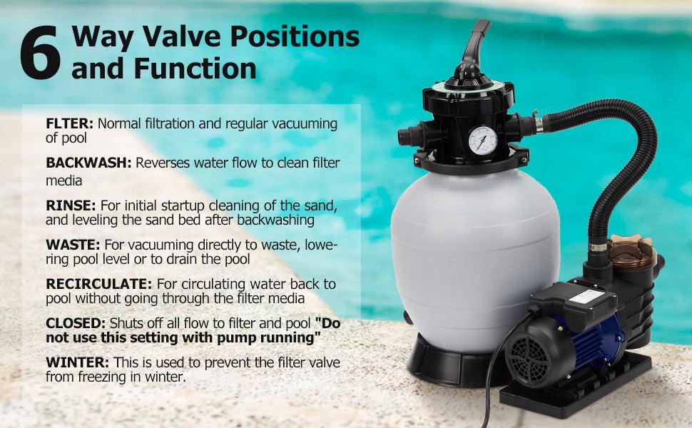 GARVEE 13" Sand Filter Pump - 2Lb Filter Ball, 3434GPH 3/4HP Pool Sand Filter for Above Ground and Inground Pool Up to 8500 Gallons,with 6-Way Multi-Port Valve & Strainer Basket Easy Installation