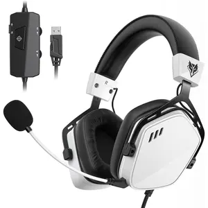 HG03 Wired USB-A Gaming Headset for PC,  Headset with 7.1 Surround Sound, Noise Canceling Mic, 50MM Driver, Wired Headphones for PC, Laptop, Office - White