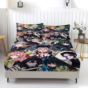 3-Piece Demon Slayer Bedding Set, Comfortable Printed Design, Includes 1 Fitted Sheet & 2 Pillowcases, Non-Slip, Perfect Gift