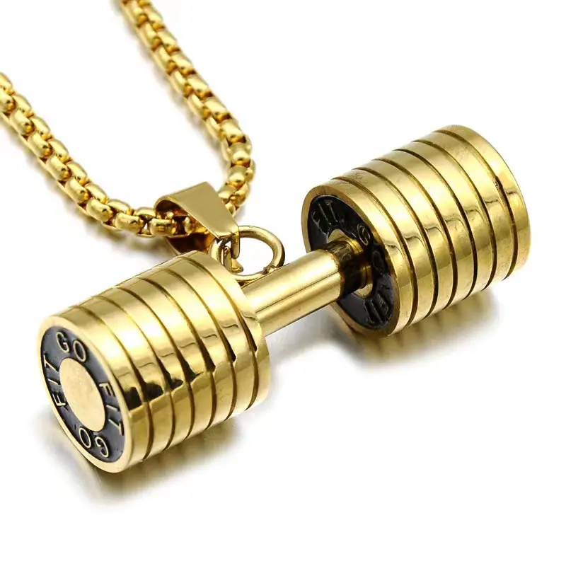 Retro dumbbell titanium necklace fitness hip-hop pendant for men and women with the same niche personality tide jewelry. Adjustable Chain Link
