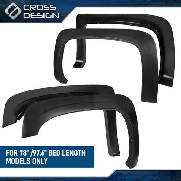 CROSSDESIGN Textured Pocket-Riveted Fender Flare Protectors, High Quality Injection Moulding, No Chalking, Factory-Fit Chevy Truck Accessories for 2007-13 Silverado 1500HD/2500HD/3500HD, Protects Wheel from Damage, Appearance, Fitment
