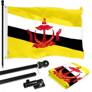 G128 Combo Pack: 6 Ft Tangle Free Aluminum Spinning Flagpole (Black) & Brunei Bruneian Flag 3x5 Ft, LiteWeave Pro Series Printed 150D Polyester | Pole with Flag Included