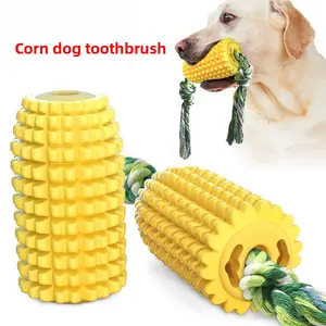 2-in-1 Corn-Shaped Dog Toothbrush Toy - Natural Rubber Dental Chew for Teeth Cleaning & Gum Massage, Durable Teething Ball for Puppies & Aggressive Chewers, Fresh Breath Solution
