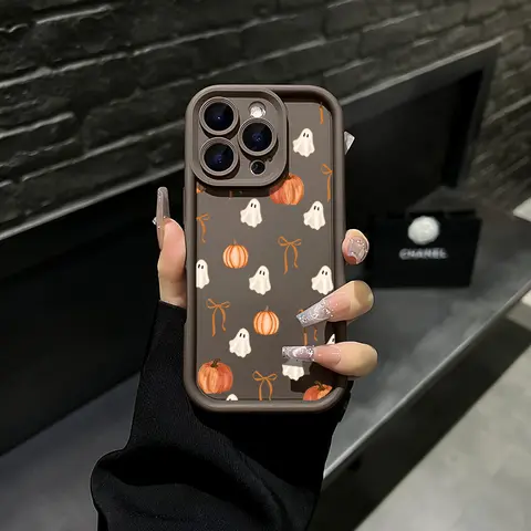 Halloween Ghost Pumpkin Bow Pattern Smartphone Case - Lightweight Protection Casing, Premium Grip, Shockproof, Drop-Resistant Mobile Accessory for iPhone 17 Air,16 Pro Max,15,14 Plus,13,12,11 Plus,XR,XS & Samsung Galaxy S26 Ultra,S25 Ultra,S24,S23,S22