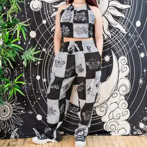 Gothic Patchwork Cotton Cargo Pants - Handmade Block Print Unisex Hippie Trousers with Patch,  Plus Size Inclusive, Earthy Color, Goth Inspired Trousers, Festival Fashion