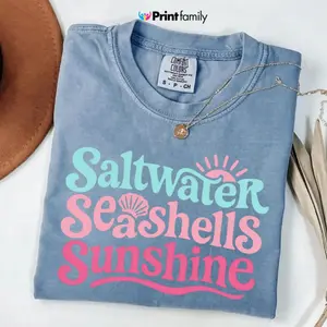 Comfort Colors Summer Seashells Sunshine Tee, Beach Vacation Shirt, Trendy Summer Design, Sublimation Shirt - Printfamily