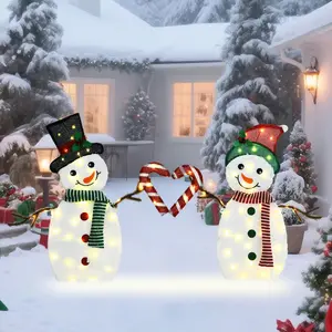 32" H Snowman Lights Outdoor Christmas Decorations, 2D Pre-lit Cute Holiday Lawn Lights Decors, 80 Warm White LEDs, Flat Xmas Yard Decor, Perfect for Garden, Driveway, 2-Piece Set