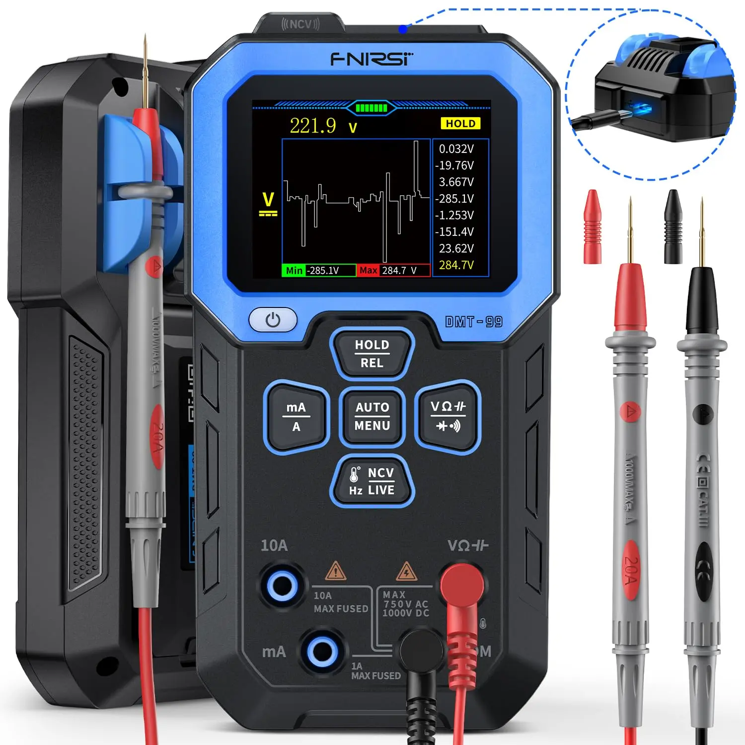 FNIRSI DMT-99 Digital Multimeter 9999 Counts Smart Professional Tester 1000V 10A True RMS Auto Range AC DC Ohm Hz Capacitance