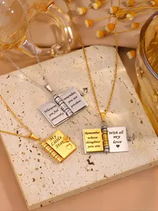 Exquisite Fashion Stainless Steel Love Letter Book Pendant Necklace, Unisex Jewelry for Daily Wear, Perfect Gift for Family, Lovers, Friends