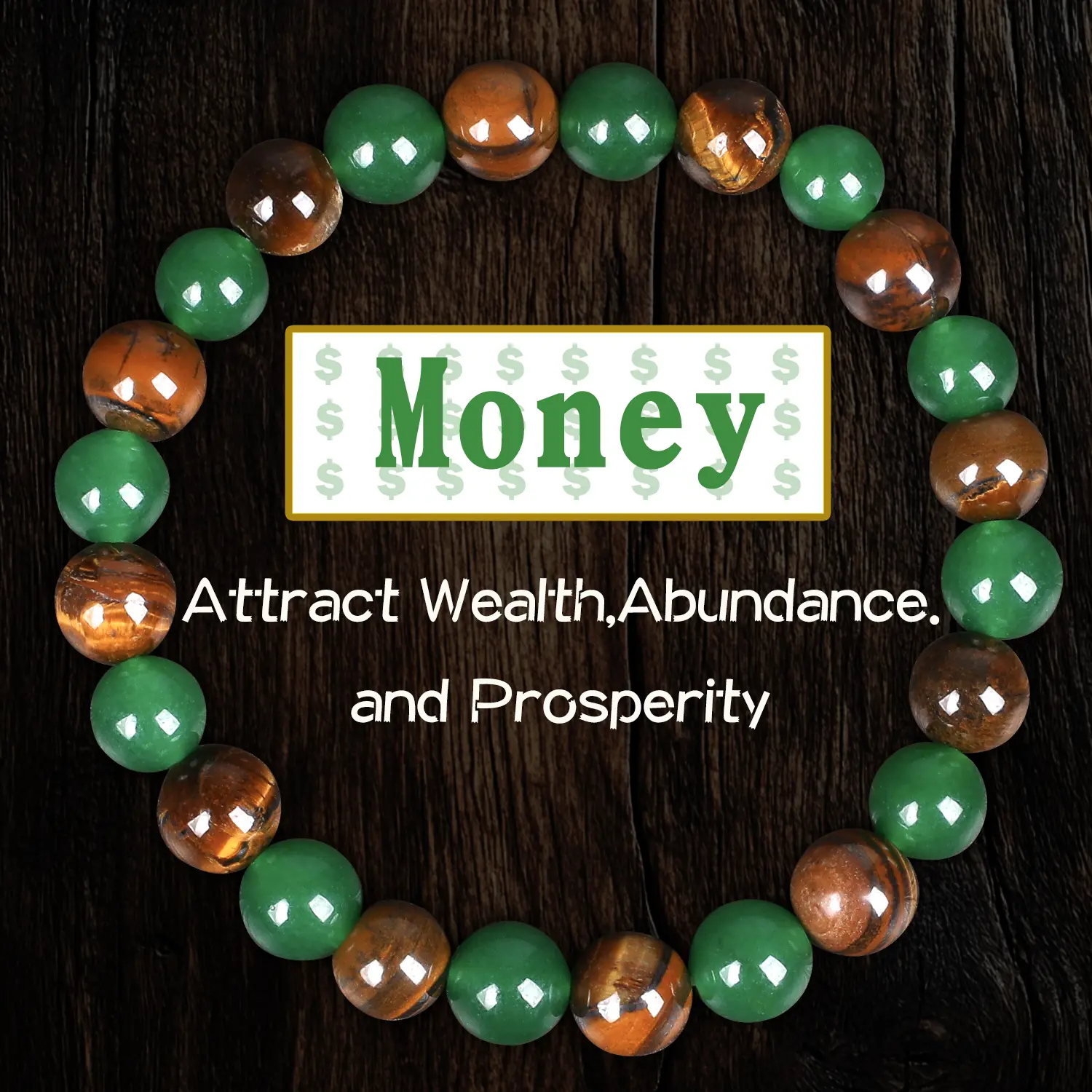 1pc Money Attraction Bracelet with Green Aventurine & Tiger Eye - blue friendship bracelet beaded jewelry protection bracelet encouragement gift fashion bracelet of the day Colorblock Beaded Crystal Bracelet