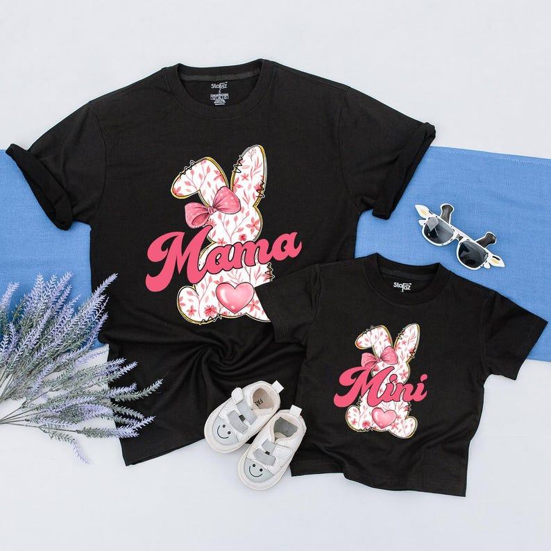 Custom Mama and Mini Easter Bunny Pink Bow Shirt, Bunny Pink Bow Easter, Trending Bow Toddler Easter Shirt, Happy Easter Day Gift, Mommy and Me