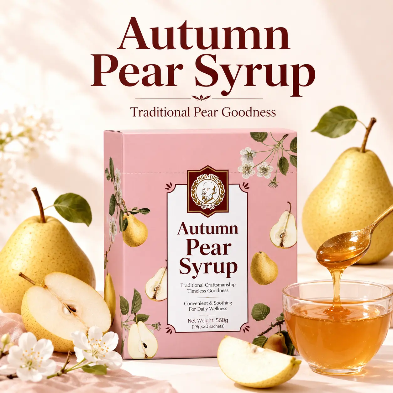 Autumn Pear Syrup - Sweet, Natural Traditional Herbal Honey Paste for Throat, Lung Support (Pantry Food)