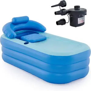 Luxurious Inflatable Bathtub for Adults - 160cm Extra Long Design with Thermal Cotton Bottom & Cushioned Backrest. Includes Electric Pump & Easy Drain Valve for Hot & Cold Water Relaxation Indoors & Outdoors.