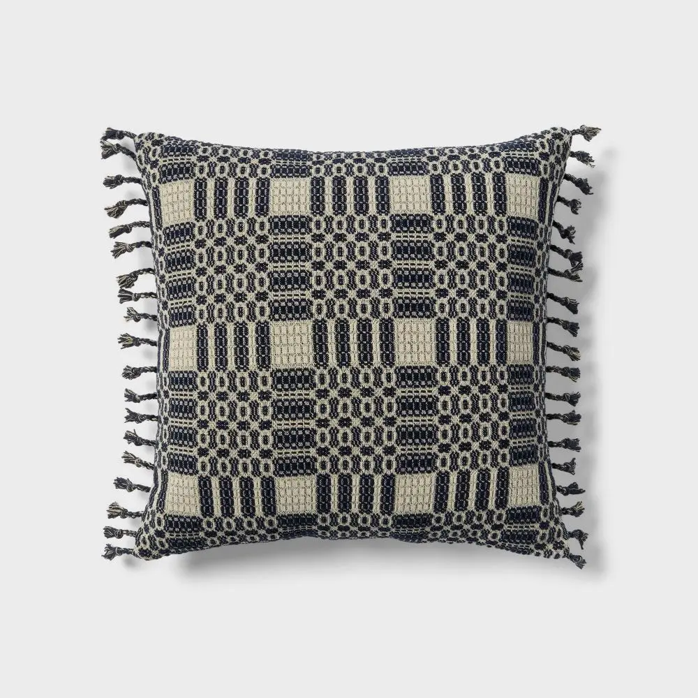 24"x24" Woven Geo Euro Decorative Pillow Dark Blue - Threshold