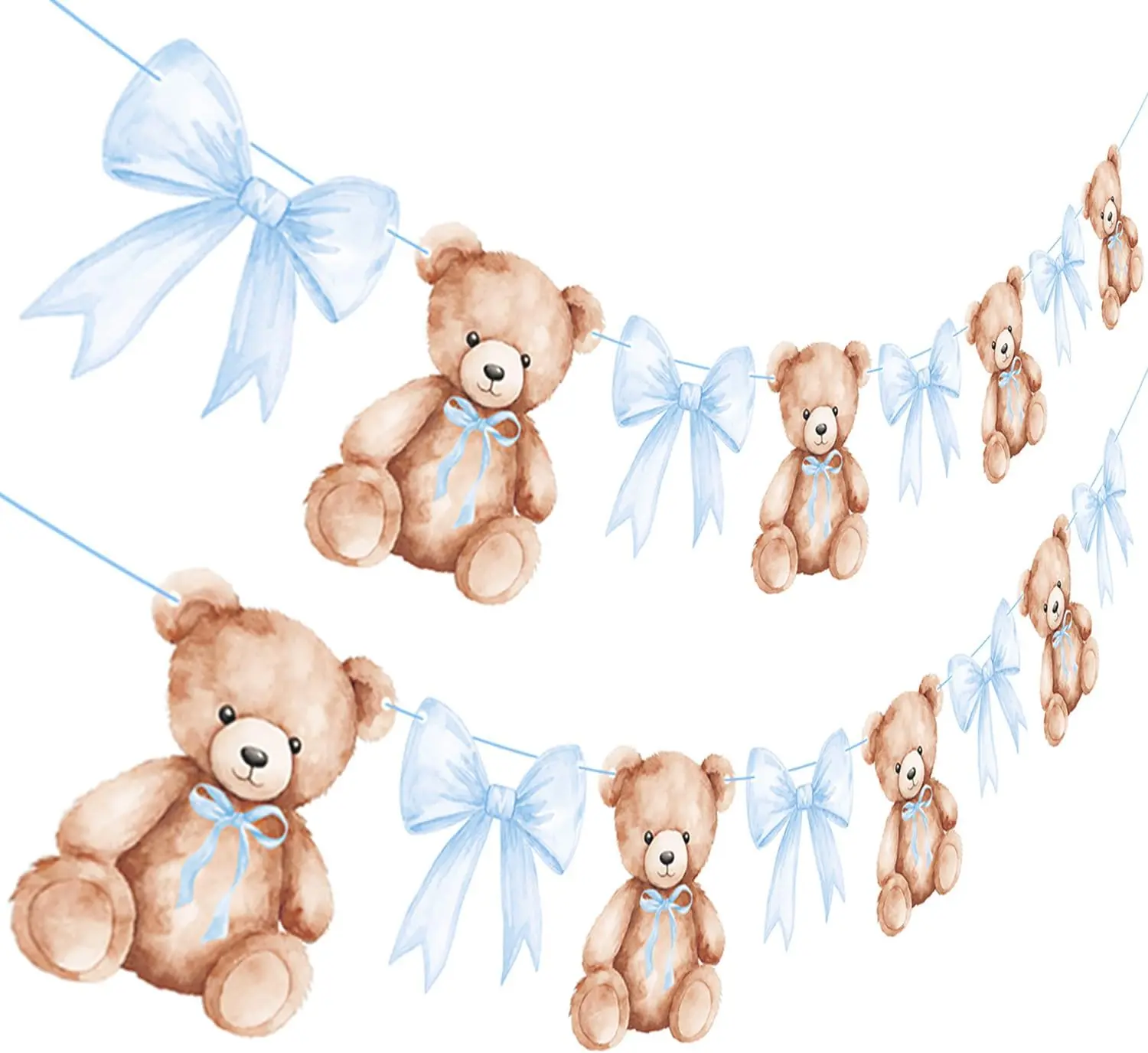 Teddy Bear Banner with Blue Bows, We Barely Wait Baby Shower Decorations for Boy 2PCS Brown Bear Garland for Teddy Bear Birthday Party Supplies, Nursery Wall Decor Backdrop