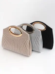 【Mother's Day】Elegant Sparkling Evening Clutch for Women, Metal Ring Handle Tote, Surface Pleated Design, Dual Magnetic Clasp Closure, Versatile Chain Shoulder Crossbody Bag, Suitable for Weddings, Parties, Graduation Season, Easter