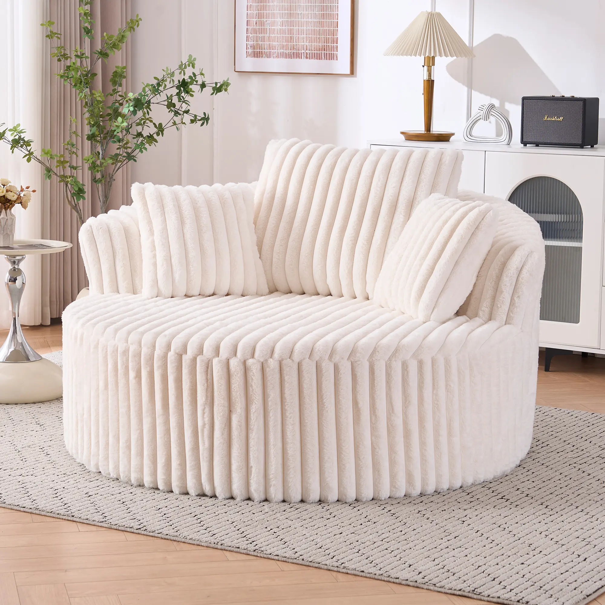 Oversized Upholstered Chaise Lounge Chair Indoor, Corduroy Deep Seat Accent Chair, Plush Boneless Barrel Sofa Chair for Living Room Bedroom Apartment
