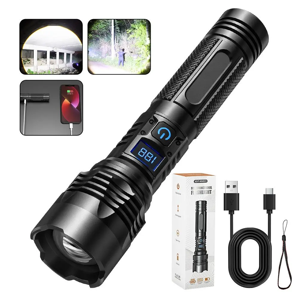 Rechargeable Flashlights, Super Bright High Lumens Flash Light, LCD Digital Display, 1800mAh Battery Powerful Handheld LED Flashlights for Home Emergencies Camping Portable Led Flashlight Outdoor Led Flashlight