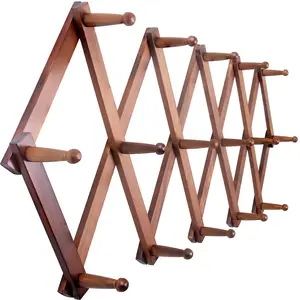 SKOLOO Accordion Wall Hanger, Modern Expandable Coat Rack Wall Mounted, Solid Wooden Wall Hat Rack, 16 Peg, Walnut