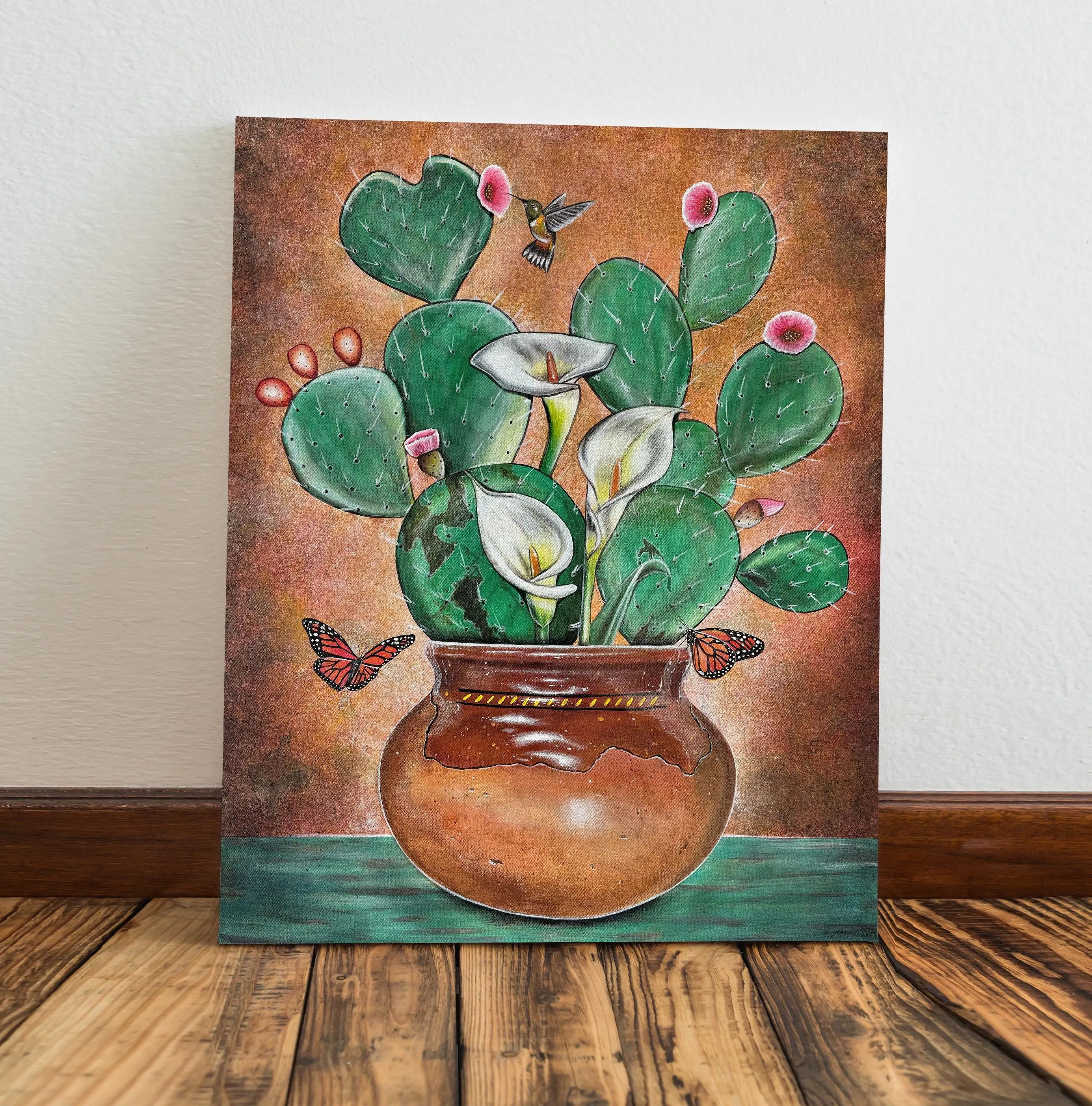 Alcatraces Y Nopal  Poster Unframed , Mexican wall art, Mexican art, Mexican kitchen decor, mexican decor, mexican gifts, Calla Lily art, cactus
