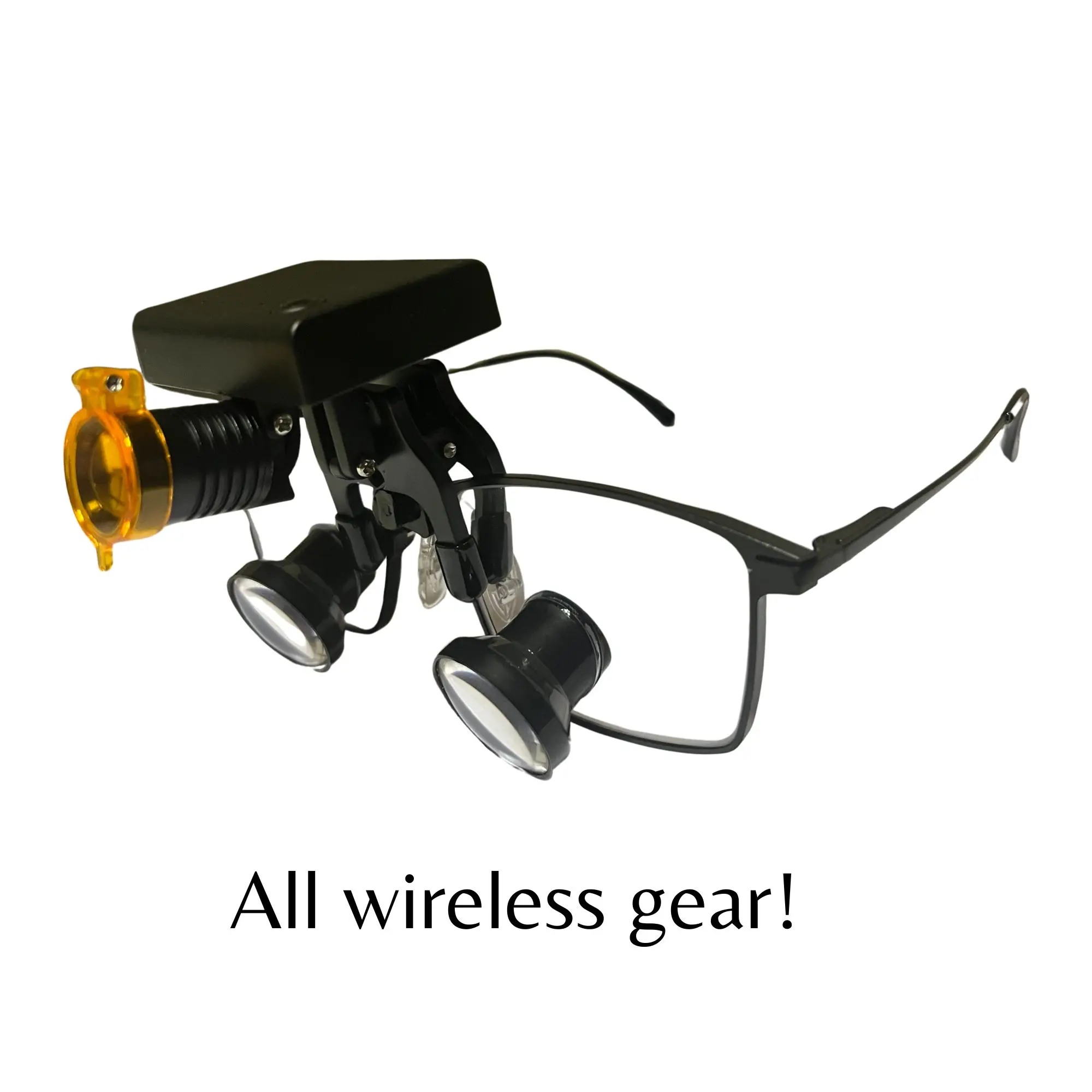 Black Square  Frame Loupes with Wireless headlight. DeeTect Wireless Loupes