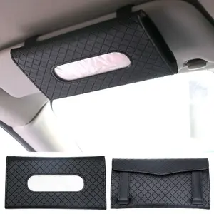 Car Sun Visor Tissue Holder - Adjustable Elastic Straps for Secure Attachment, Soft PU Leather Design, Compact Storage for Standard Tissue Boxes, Easy Access for Drivers