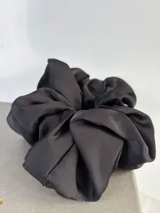 1PC 15cm Satin Scrunchies Hair Ties for Women -  Large Oversized Satin Scrunchie Jumbo Gaint Cute Scrunchy for Curl Thick Hair Fashionable Versatile High-End Elegant Simple Minimalist Solid Color Hair Tie Black Color Gift Present for Girl Mom Black Color