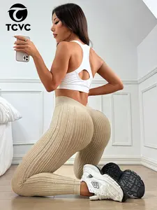 TCVC Sporty Women's Solid Color Jacquard Ruched V-waist Sports Leggings for Yoga Gym Workout Running Ladies Sportswear All Seasons Gym Clothing Legging Fitness Yoga Training Pants