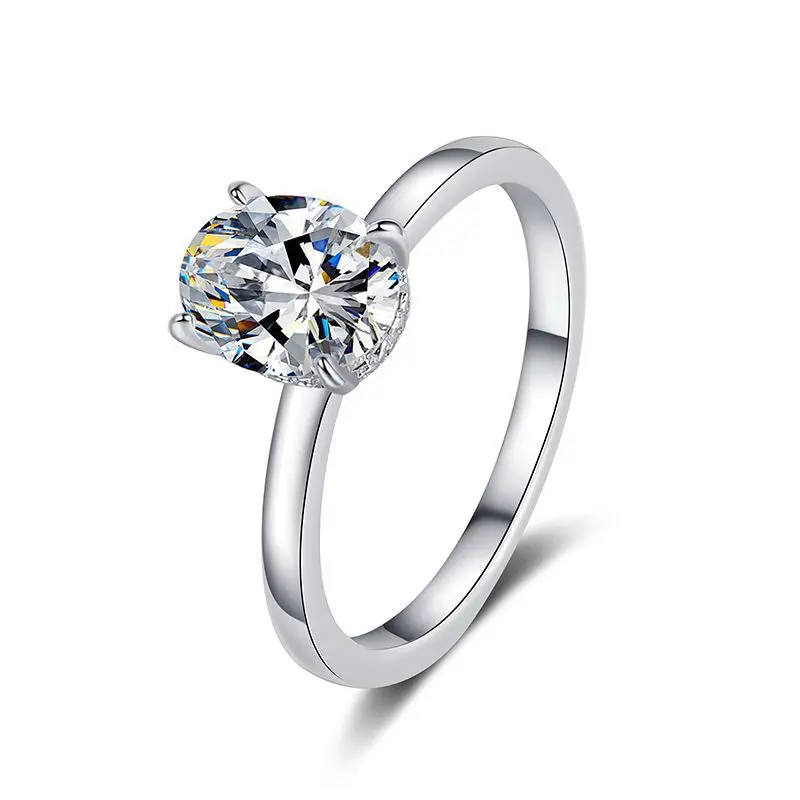 (Oval 2CT) 925 Sterling Silver Synthetic Moissanite Ring Elegant Ring Solitaire Oval Ring