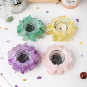 Natural Crystal Flower Shaped Candle Holder, 1 Count Raw Gemstone Candlestick, Home Decor Candlesticks for Candle Parties, Ornaments, Halloween