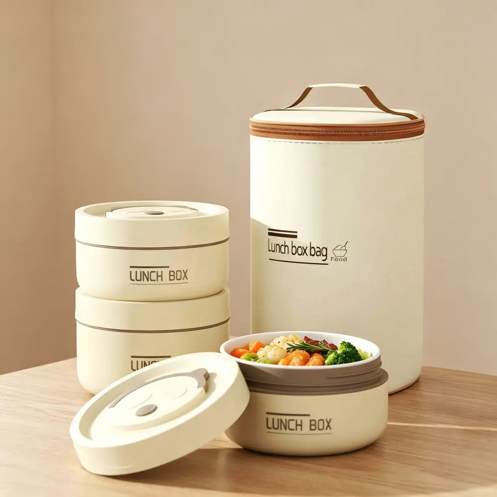 Steel Lunch Boxes, Multi-Layer Leakproof Airtight Bento Box with Separated Compartments, No Flavor Cross-Mixing, Portable Thermal Case for School & Work