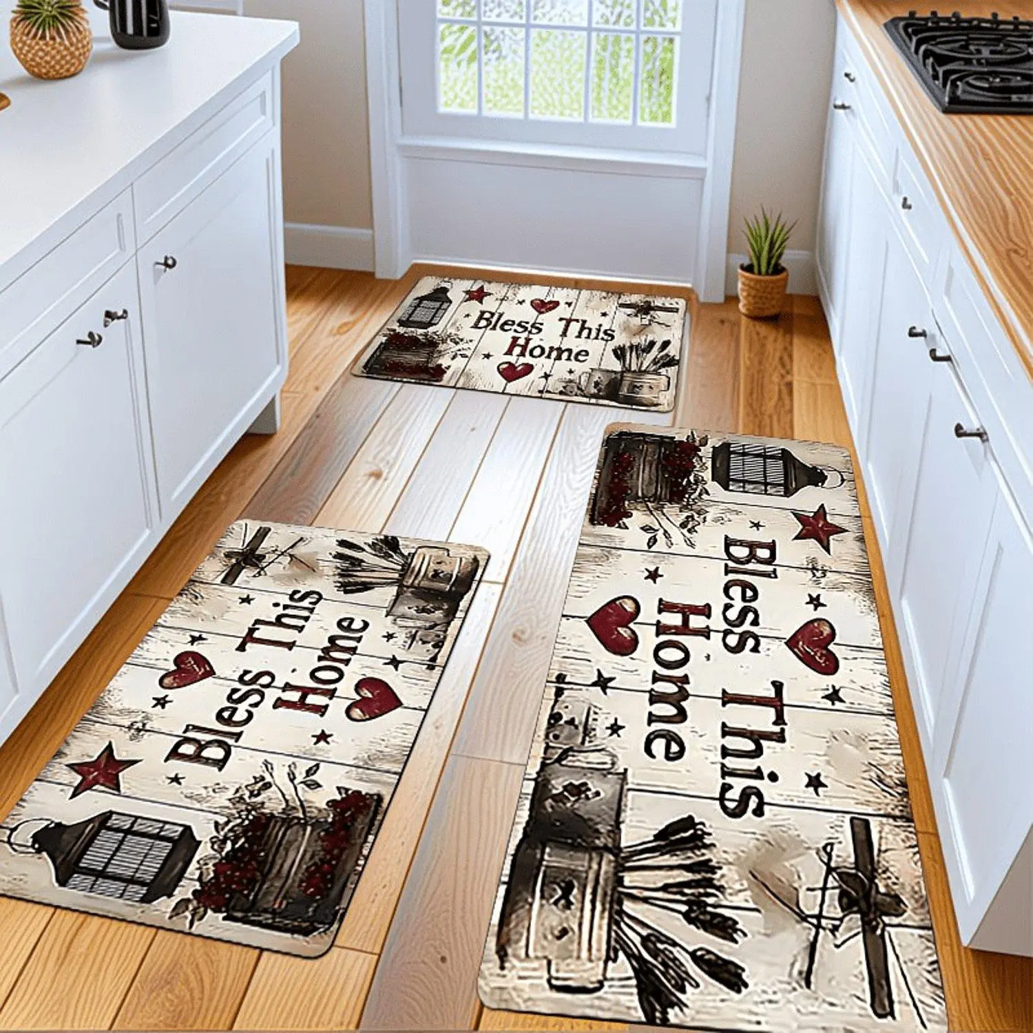 1pcs Spring Vitality Kitchen Carpet| Farmhouse Style, Flannel Material, Non-Slip, Soft and Comfortable, Easy to Clean, Suitable for Bathroom, Door Mat, Bedroom, Living Room, Porch, RV Decoration
