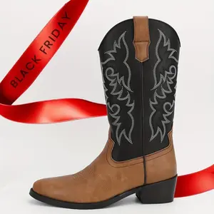 Men's Retro Pointed Toe Cowboy Boot, Non-Slip High Slide-in Shoes, Suitable for Outdoor Riding