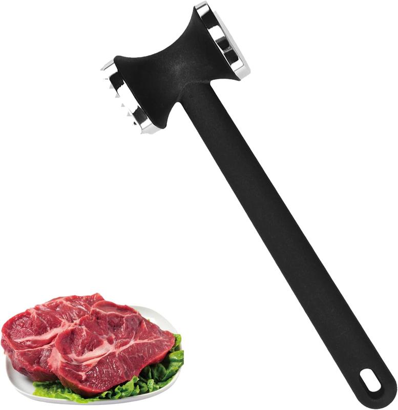 Meat Tenderizer Tool Dual Sided Meat Hammer Tenderizer with Comfort Grip Handle Heavy Duty Manual Hammer Mallet Tool for Steak Chicken Fish Garlic Vegetable or Any Meat Black Silver