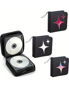 Convenient, Minimalist Car Cd Storage Box With Double Star Pattern, Zipper Cd Storage Box For Easy Access, Organizing Data Cds In Office & Home, Large Capacity Media Transmission Box, For Car, Home And Travel, Dustproof Storage Box