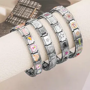 4 bracelets 4 stickers 18 modules eachBrand new Italian charm stainless steelmodule bracelet Diy jewellery holiday gift, free to combine different styles, handmade sticker options available