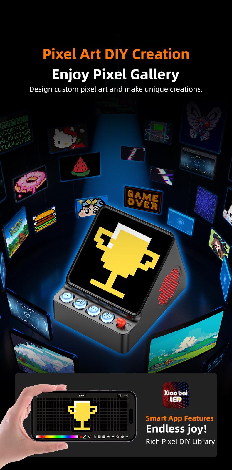 App Controlled Pixel Display Bluetooth Speaker, Vintage Retro 16X16 LED Panel, Custom DIY Pixel Art & Image Slideshow Desk Decor Speaker App Controlled Pixel Display Bluetooth Speaker, Vintage Retro 16X16 LED Panel, Custom DIY Pixel Art & Image Slideshow Desk Decor Speaker