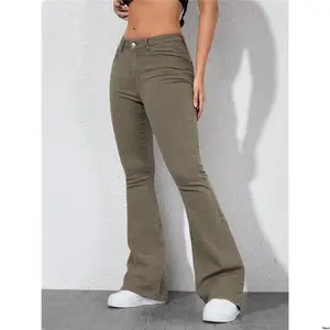 Women’s jeans, simple denim, solid color, khaki flared pants