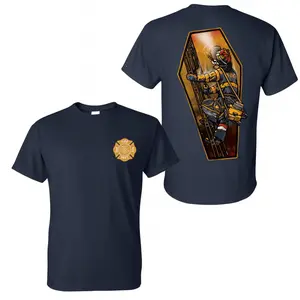 Skeleton Firefighter Rescue Saw T-Shirt, 2 Sides, Badass Fire Dept Coffin Graphic Tee