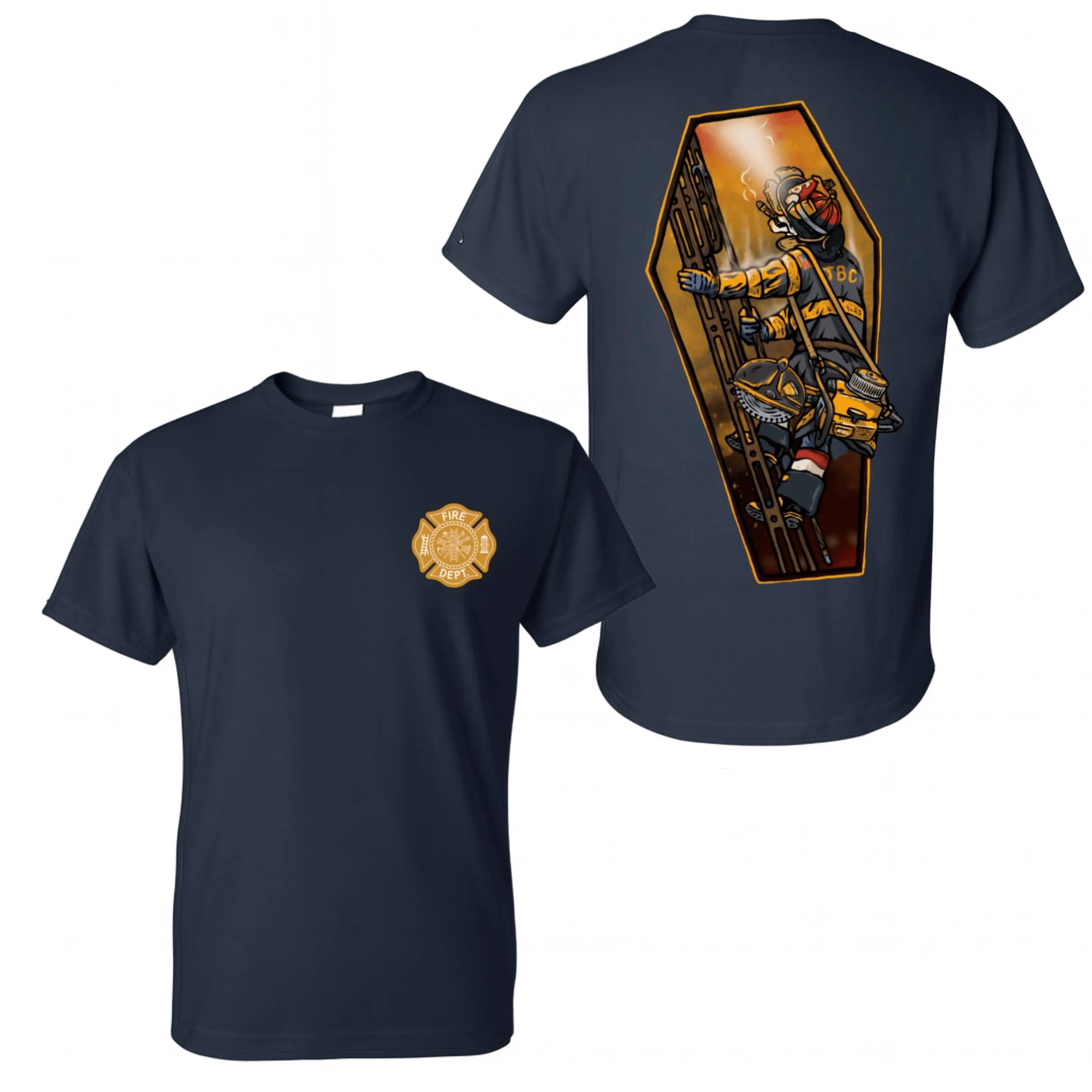 Skeleton Firefighter Rescue Saw T-Shirt, 2 Sides, Badass Fire Dept Coffin Graphic Tee