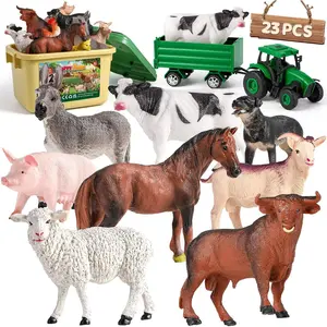Farm Animal Toys for Toddlers 23 PCS with Realistic Animal Figurines Tractor Toy and Fence Farm Playset Educational Learning Toys for Kids 3-5