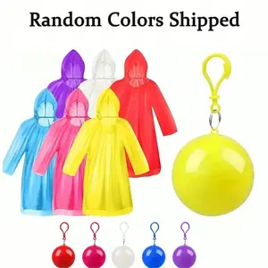 Portable Raincoat Balls Set, Thick One-Use Raincoats with Ball Storage Box, Ideal for Hiking Camping, Hangs on Backpack, Random Color Outdoor Gear