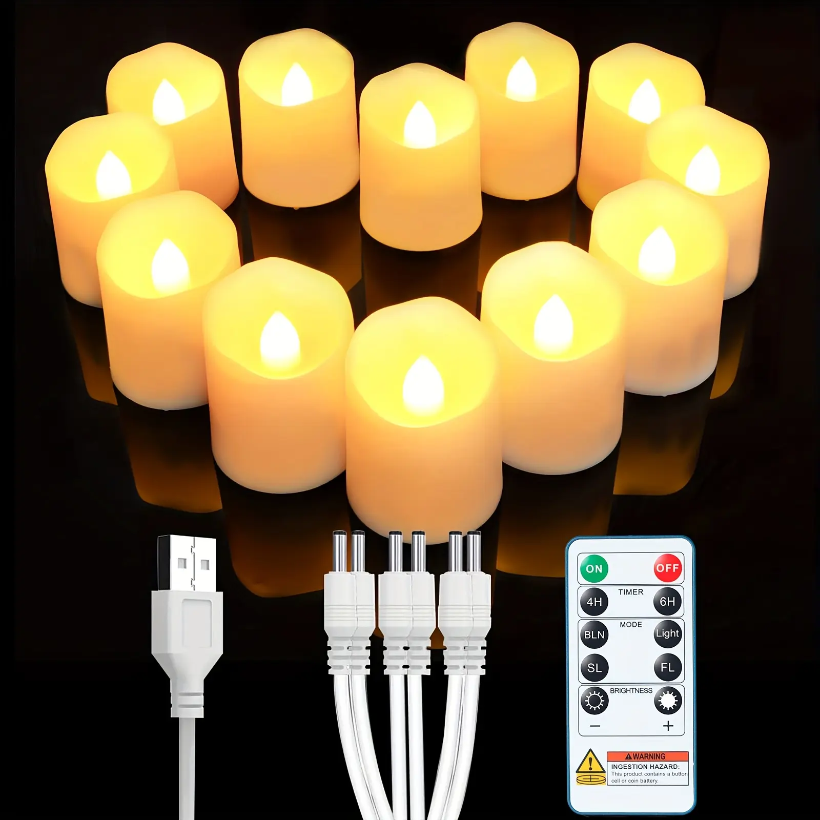 12pcs Rechargeable Flameless Votive Candles with Remote & Timer, USB- Electric Tea Lights, Realistic Flickering Flame Effect, 30H Runtime, Infrared, Bright Warm White (No /Easy Setup) for, Parties,