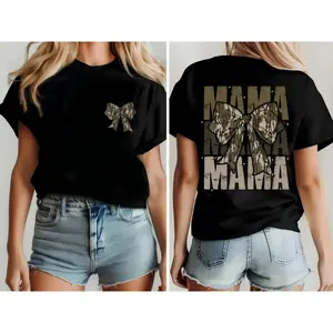 Mama Camo Coquette Bow Shirt, Old  Camo Shirt, Girls Camo Bow Tee, Retro Hunting, Coquette Bow, Camo Dude, Graphic T-shirt ,Gift For Women, Gif For Mom