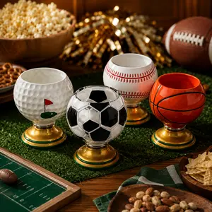 Sports Ball Cups, Fun Game Day Rotatable Drinkware, Soccer Basketball Baseball Golf Novelty Cups for Parties, Bar Decor & Sports Fans Gifts